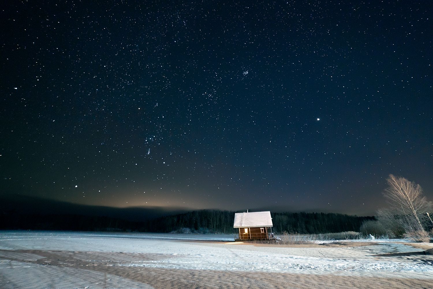 house, night, winter, starry, Медведникова Мария