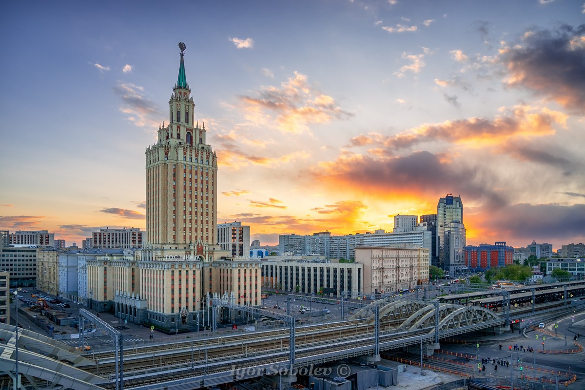 гостиница ленинградская, москва, закат, Игорь Соболев