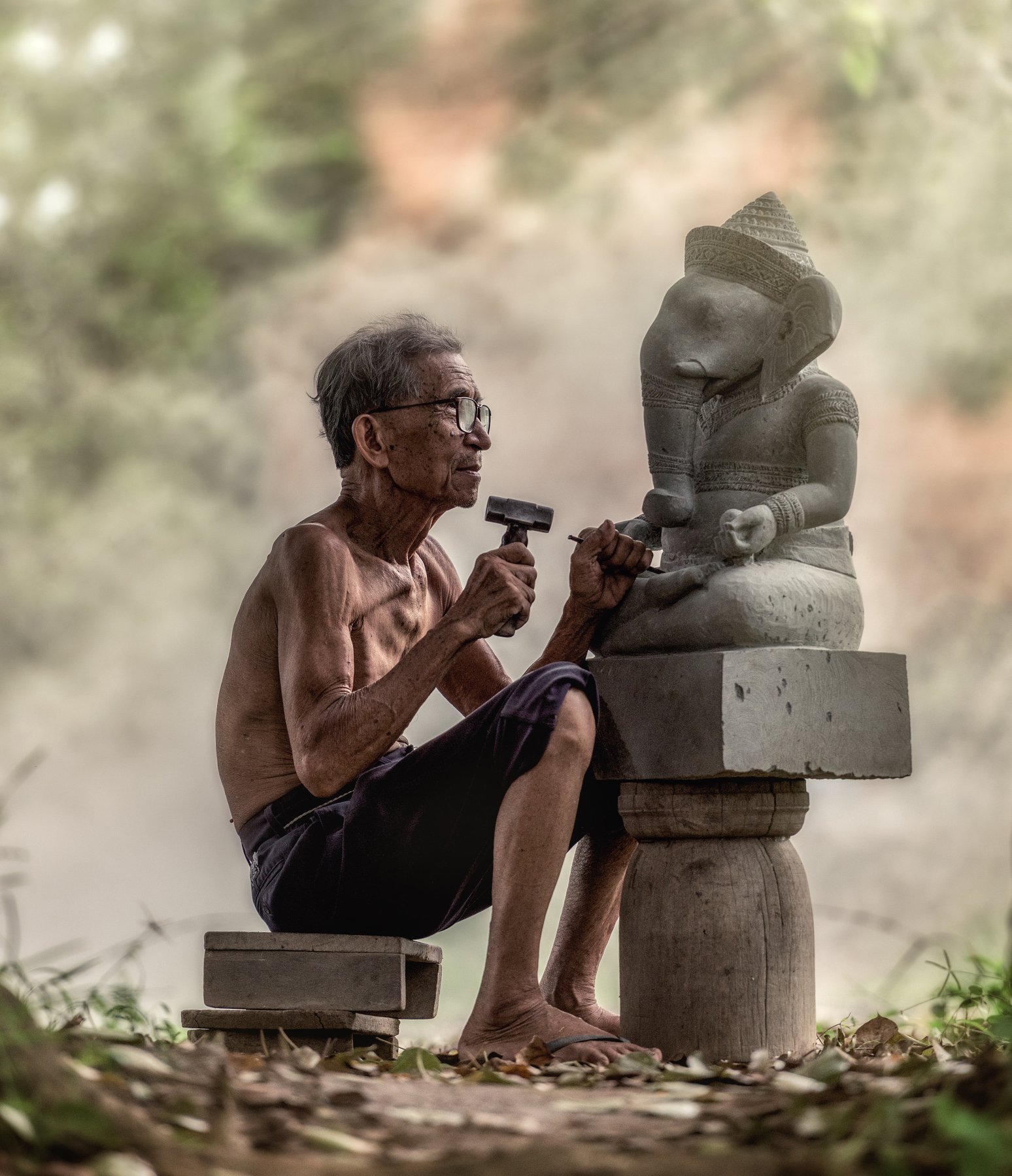 stone; tool; cambodia; chisel; hand; carver; worker; artistic; made; craftsman; decoration; activity; sculpture; oriental; carpentry; craft; construct; carving; sharp; brown; shaving; sand; handmade; chip; skill; traditional; asia; equipment; handwork; pi, Sasin Tipchai