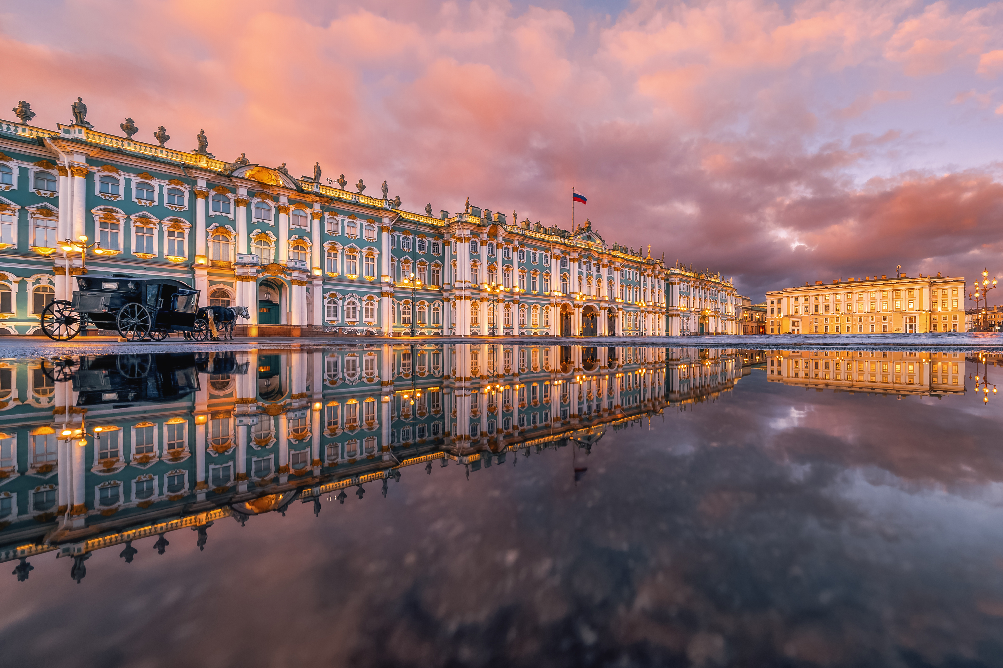 дворцовая площадь, санкт петербург, отражение, закат, Анастасия Мазурева