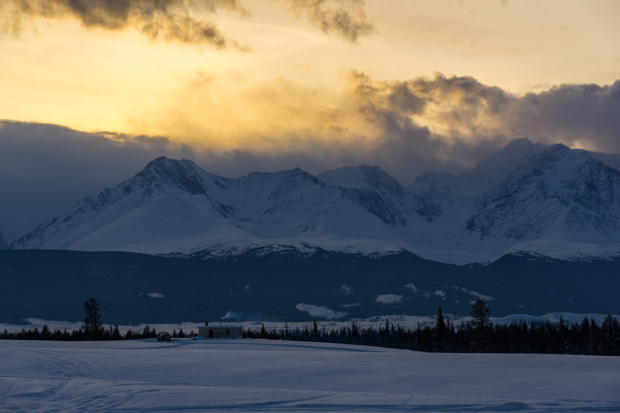 алтай, зима, горы, закат, облака, altay, winter, mountains, sunset, clouds, Баландин Дмитрий