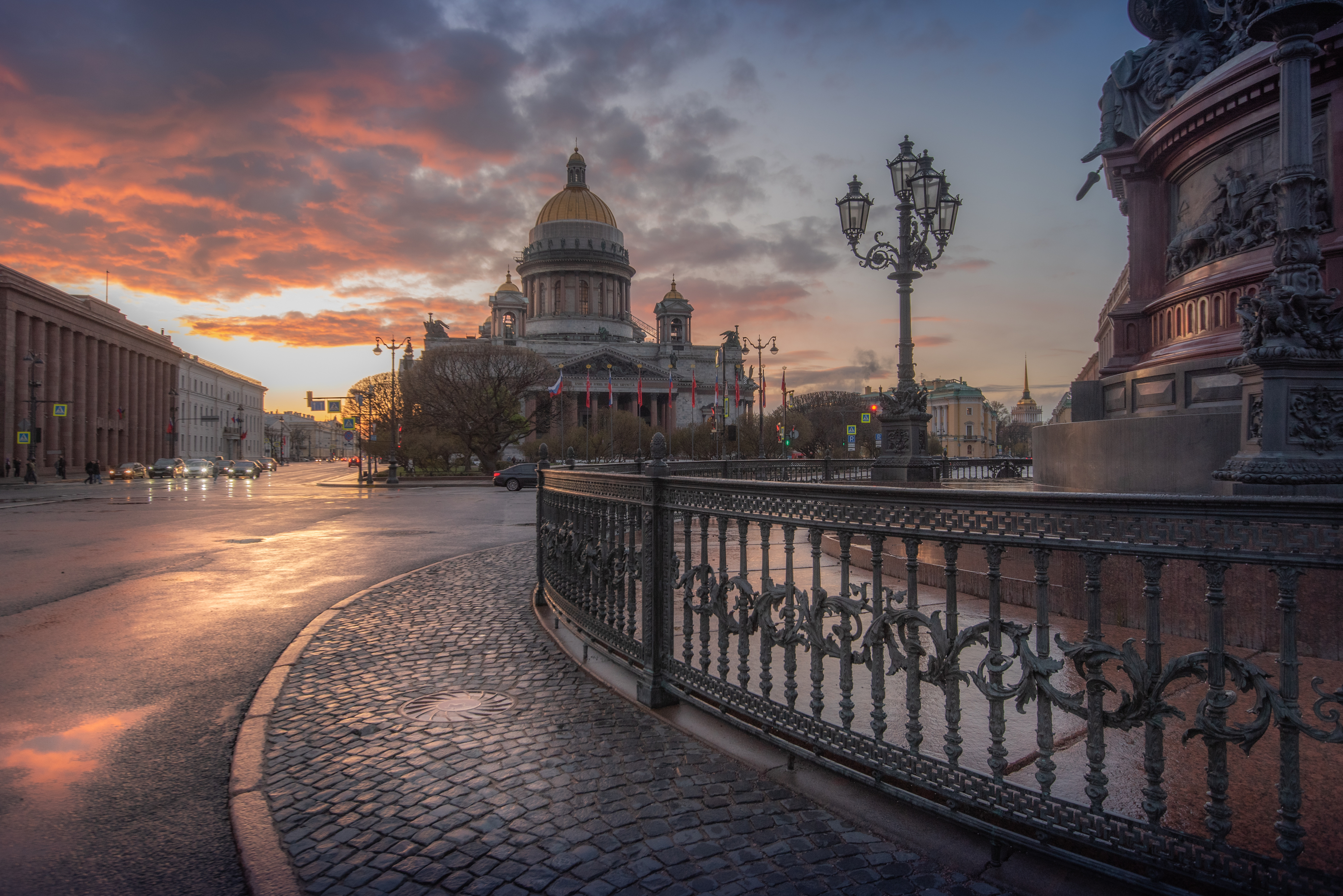 санкт-петербург, город, архитектура, собор, закат, лужи, исаакиевский собор, Khlebnikova Ekaterina