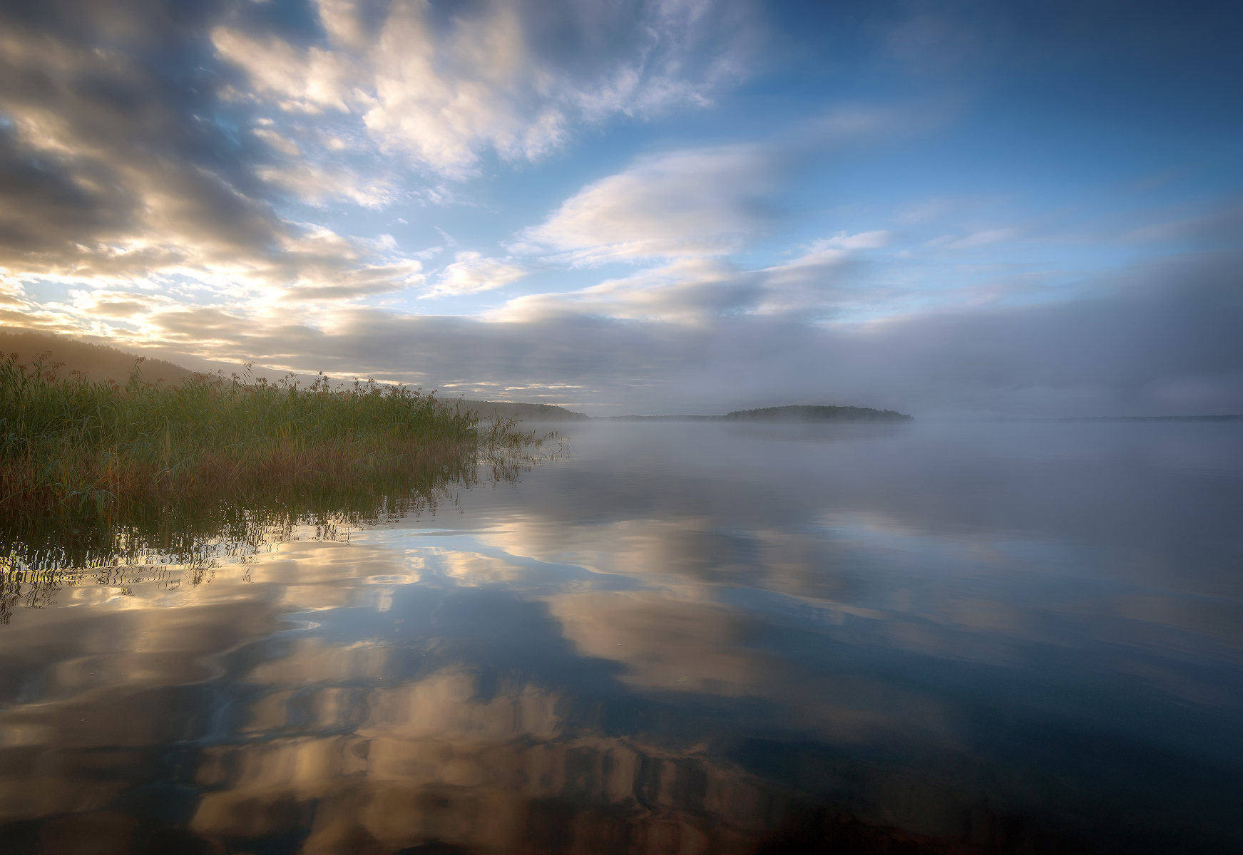озеро, штиль, рассвет, восход, туман, Сергей Аникин