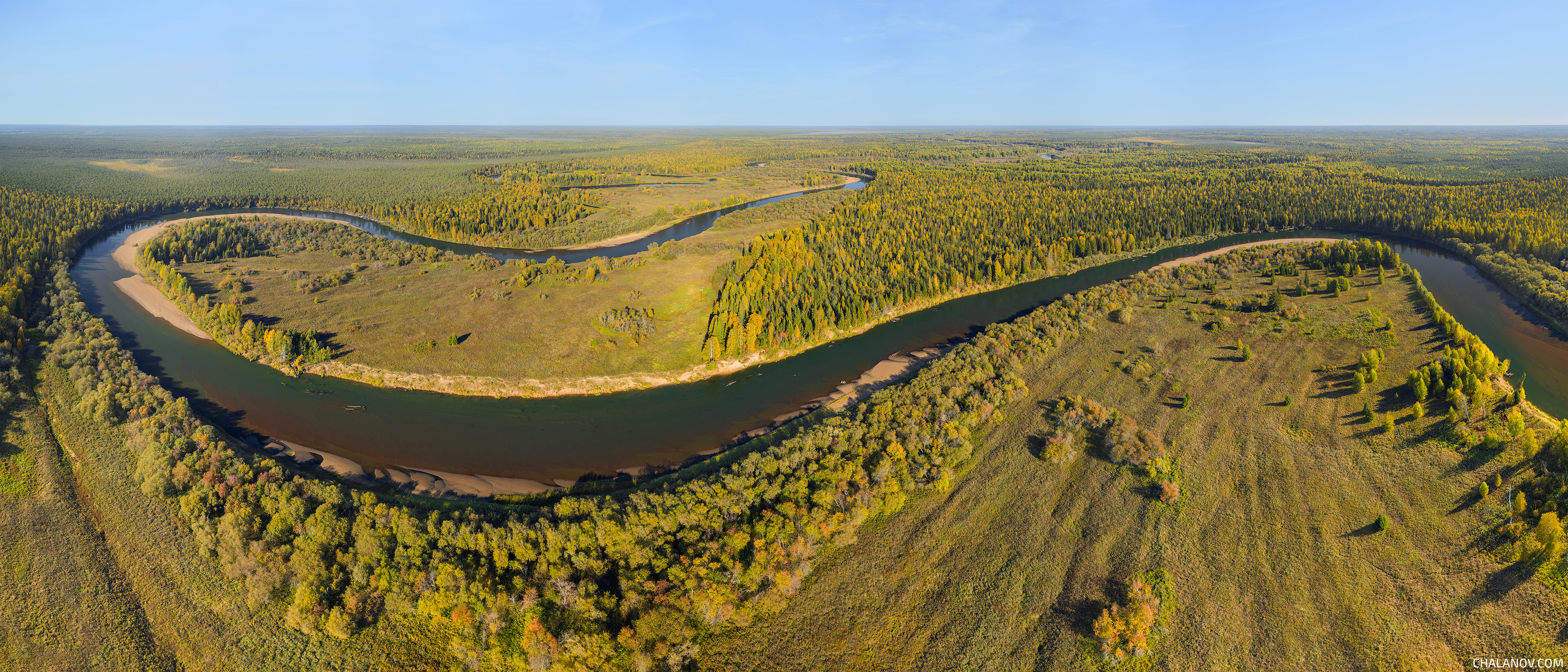 пейзаж, дрон, аэросъёмка, панорама, осень, река, Иван Чаланов