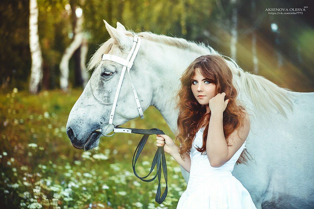 Девушка, Девушка с лошадью, Лето, Съемка с лошадьми, Цветы, Аксёнова Олеся