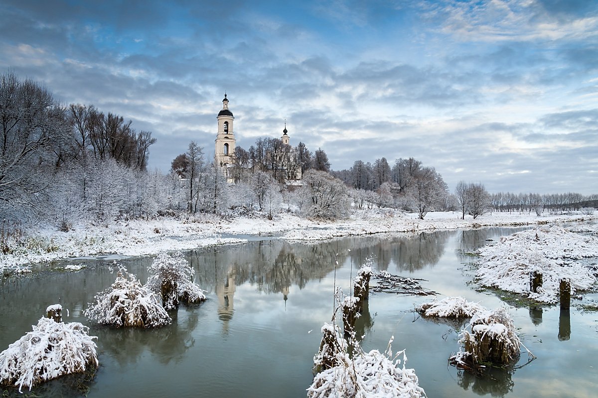 шерна, река, снег, зима, церковь, Ирина Белотурова