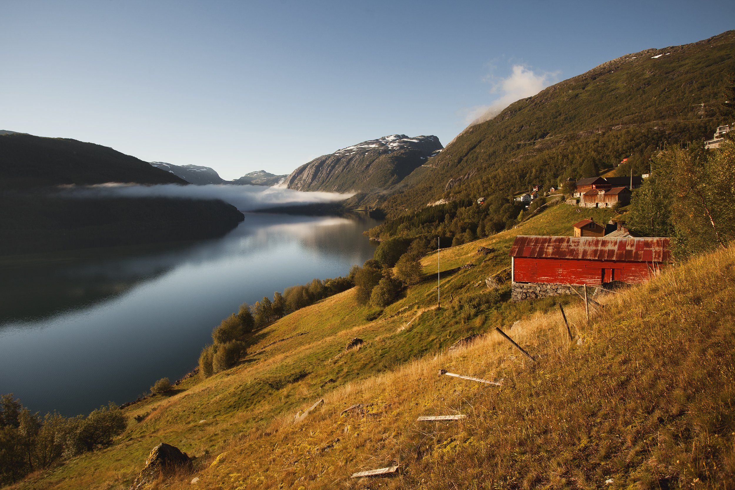 природа, Норвегия, пейзаж, утро, деревня, фьерд, Олег Жуков