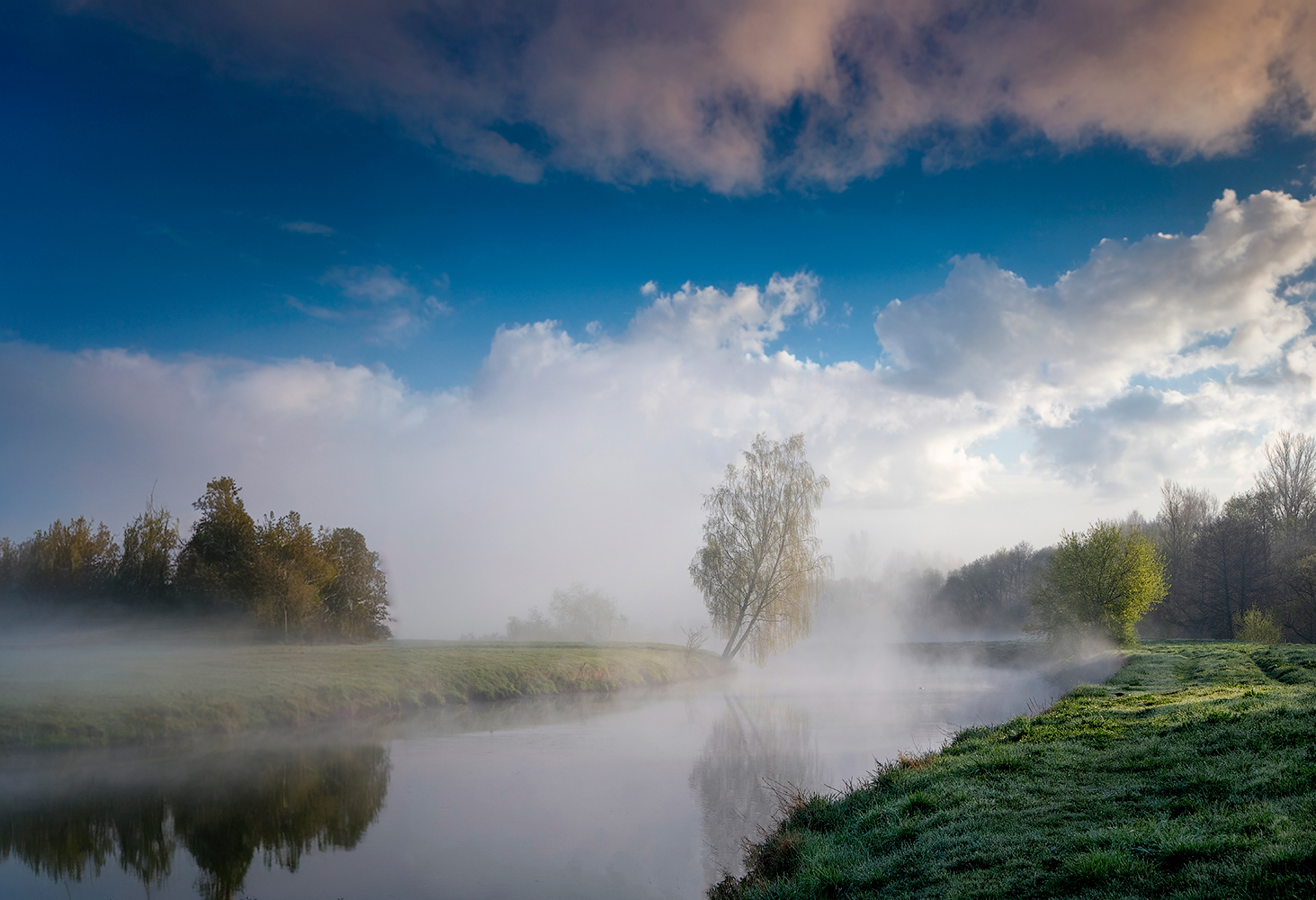 весна, река, туман, небо,, Сергей Шабуневич