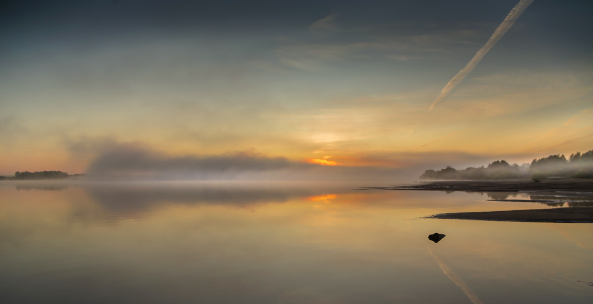 река, утро, туман, отражение., Анкудинов Леонид