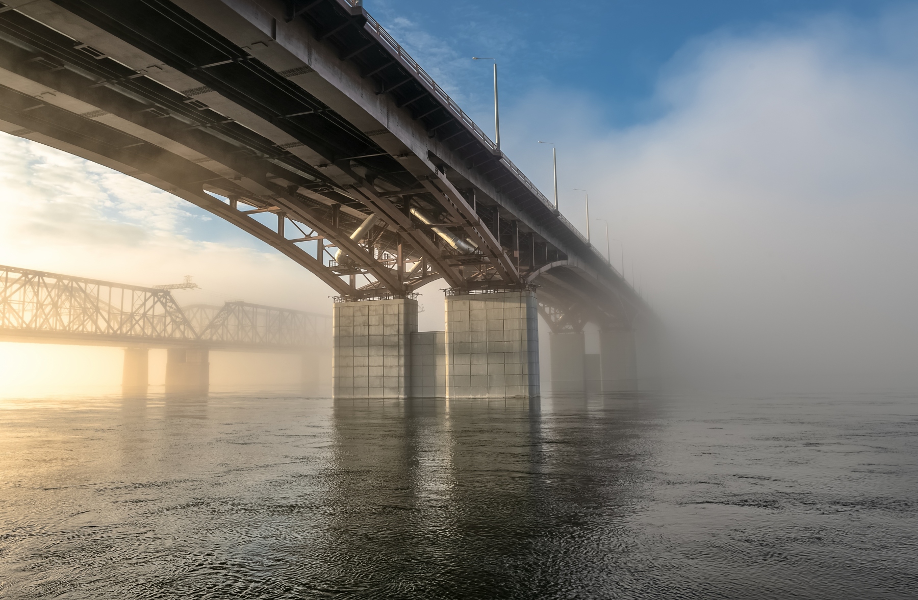 мост, николаевский мост, красноярск, рассвет, туман, утро, енисейская сибирь, Фомина Марина