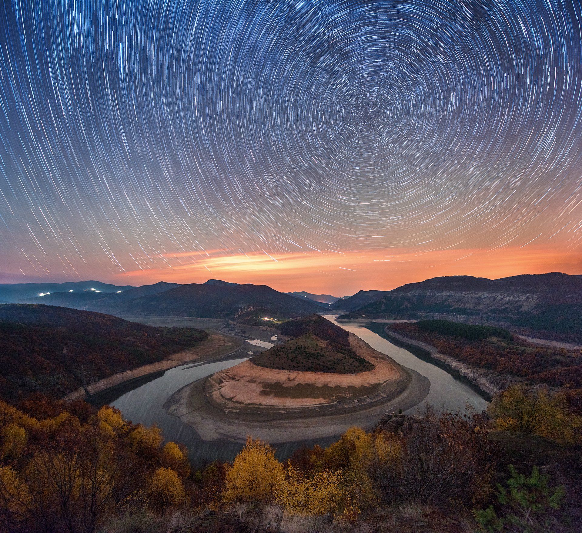 landscape, nature, meander, sky, bulgaria, night, river, stars, startrails, curves, circles, , Руслан Асанов