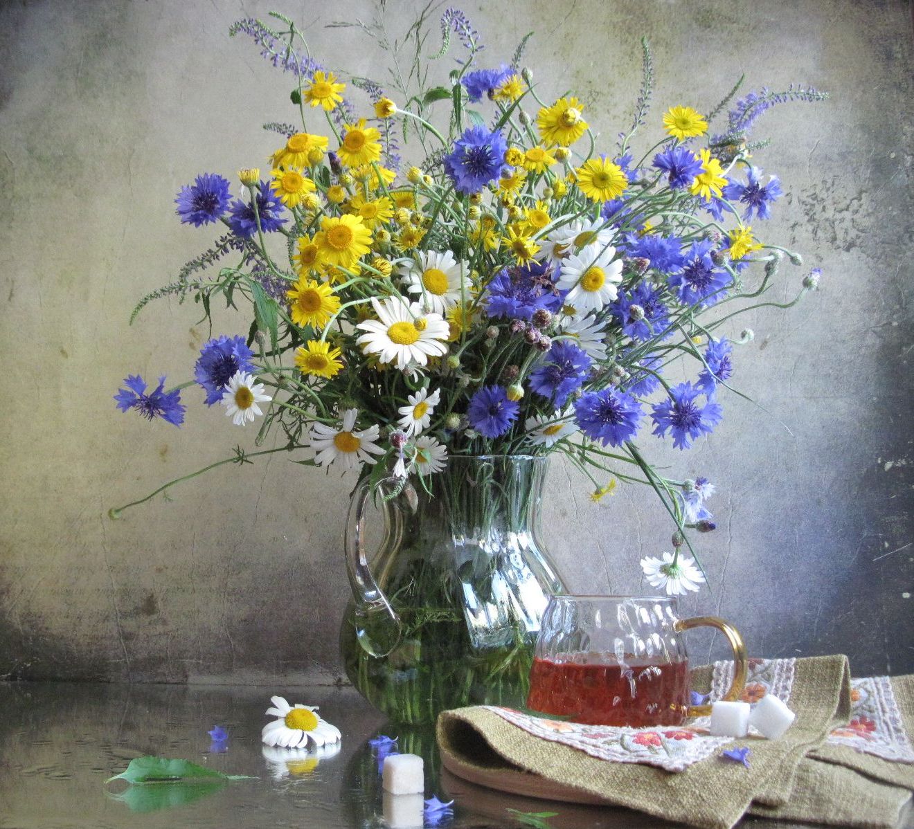 цветы, букет, васильки, ромашки, Наталия Тихомирова
