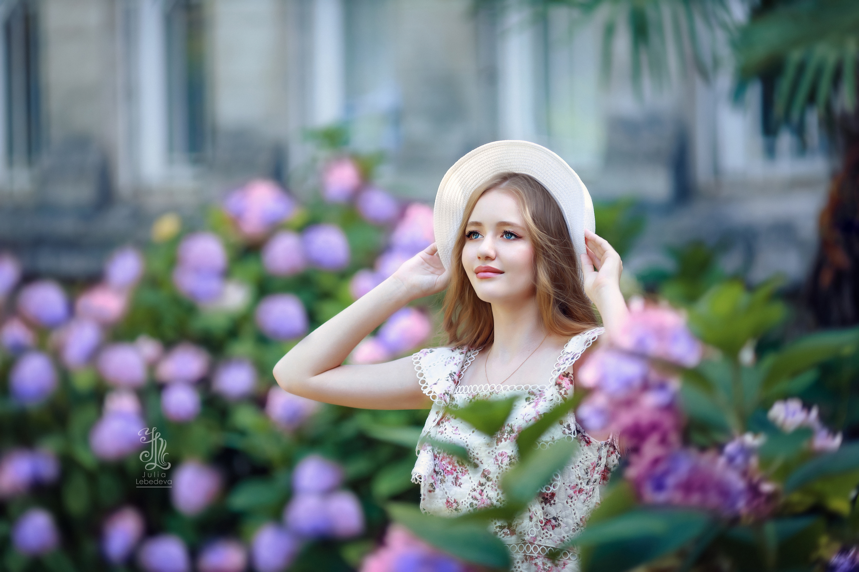 horizontal, , photography, , outdoors, , nature, , young, women, , one, person, , beautiful, woman, , flower, , beauty, , portrait, , fashion, , lifestyles, , day, , dress, , hat, Лебедева Юлия