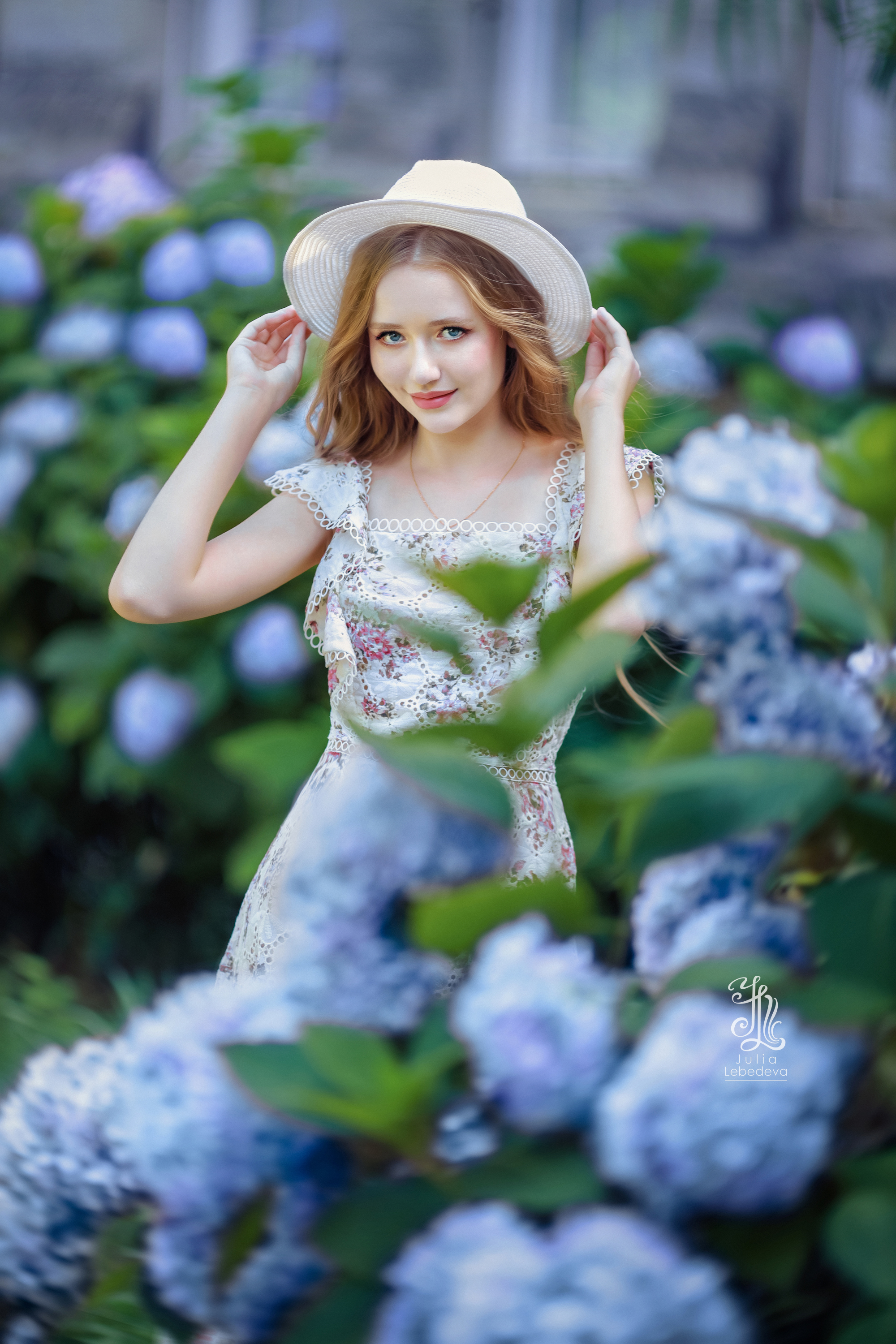 horizontal, photography, outdoors, nature, youngwomen, oneperson, beautifulwoman, flower, beauty, portrait, fashion, lifestyles, day, dress, hat, flowers, Лебедева Юлия