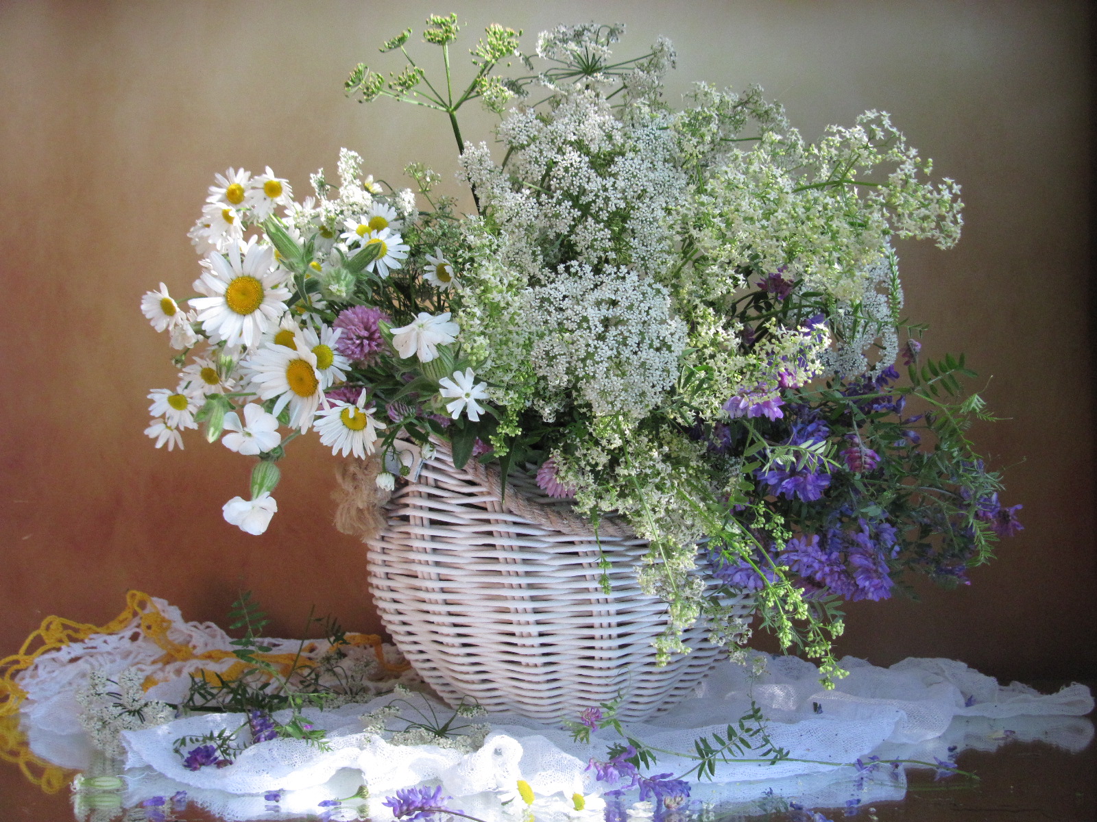 цветы, букет, ромашки, клевер, сныть, мышиный горошек, Наталия Тихомирова