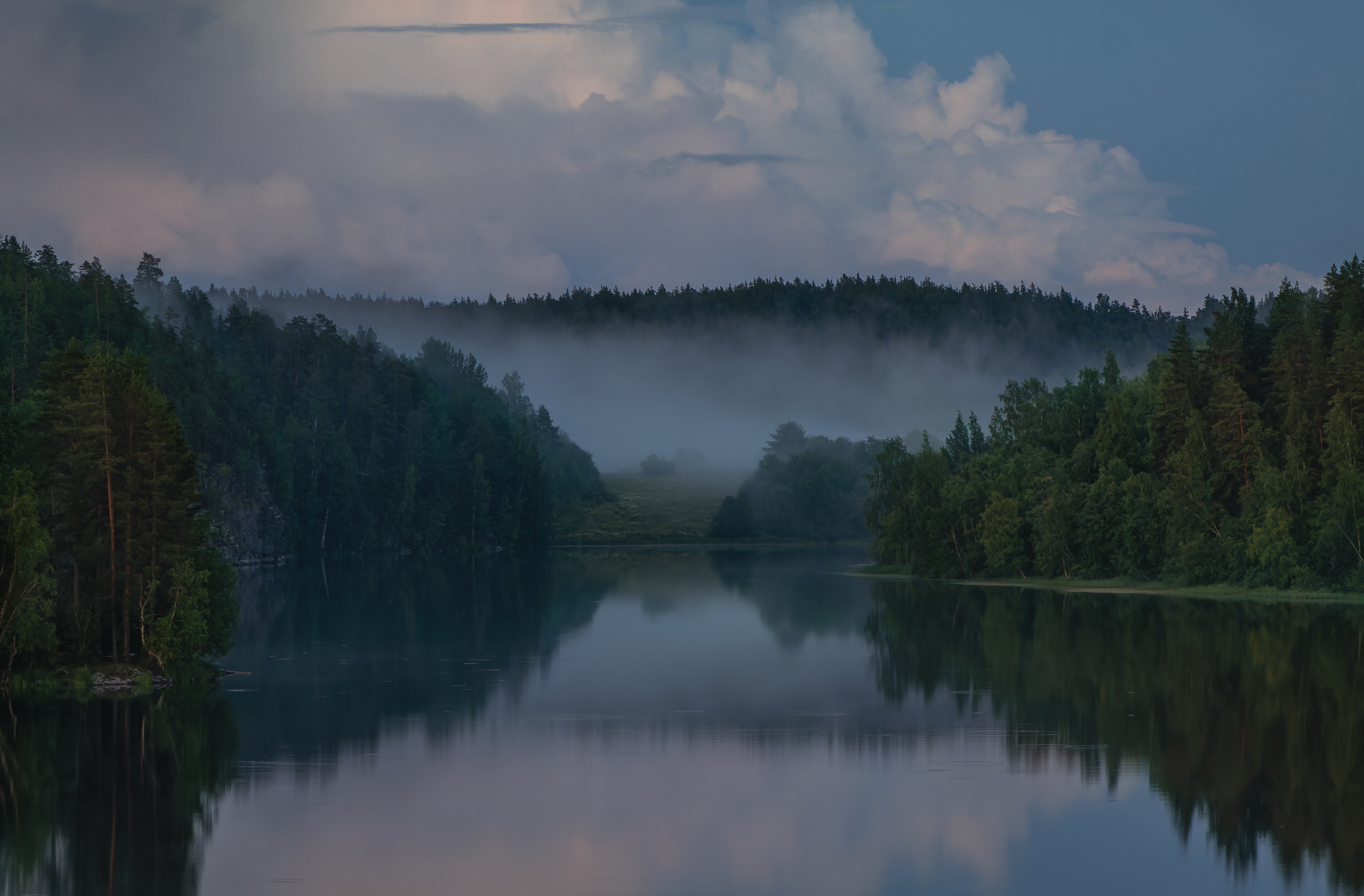 вечер, туман, озеро, отражение, облако, лес, тишина, спокойствие, Светлана Холодняк