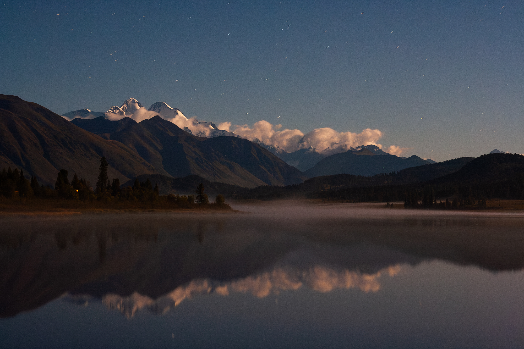 Алтай, гора, Белуха, язевое, озеро, ночь, отражение, звезды, Казахстан, Andrey Shishkalov