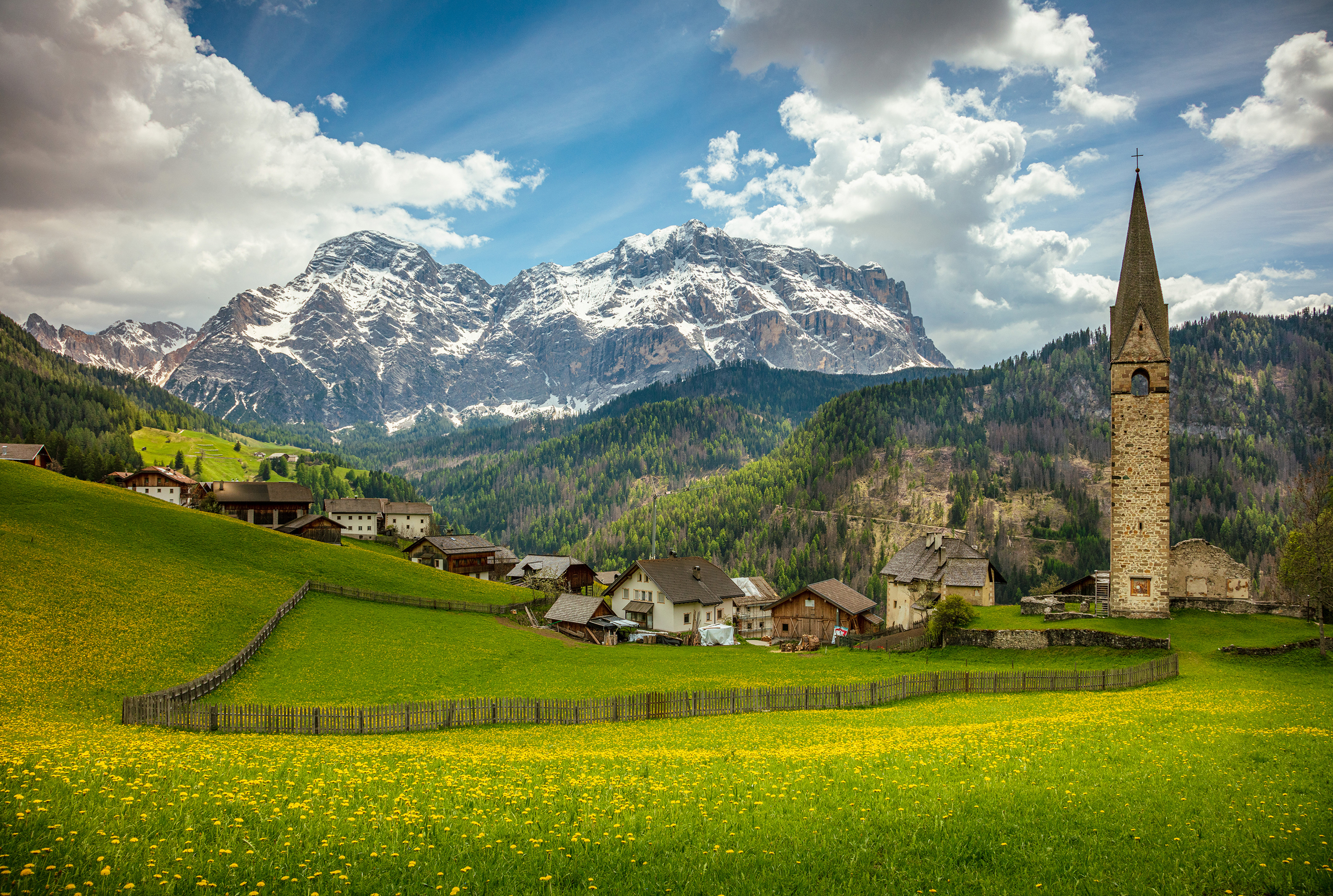 alps, mountains, italy, tower, castle, spring,  Gregor