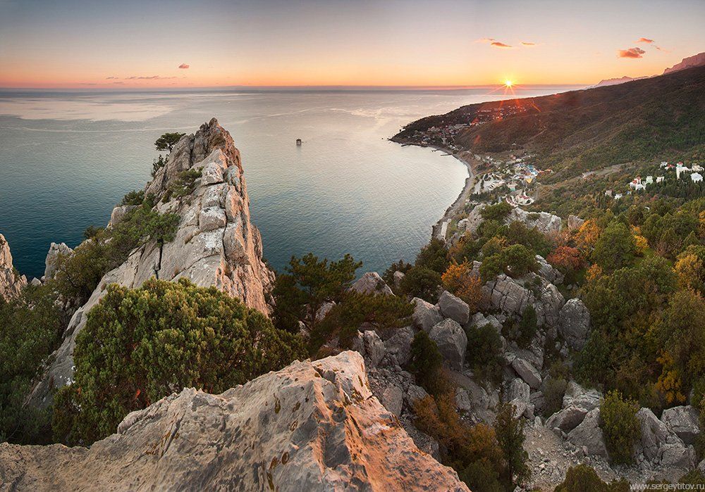 Голубой залив, Горы, Залив, Крым, Крымский пейзаж, Лес, Море, Осень, Пейзаж, Скала, Солнце, Ялта, Serge Titov