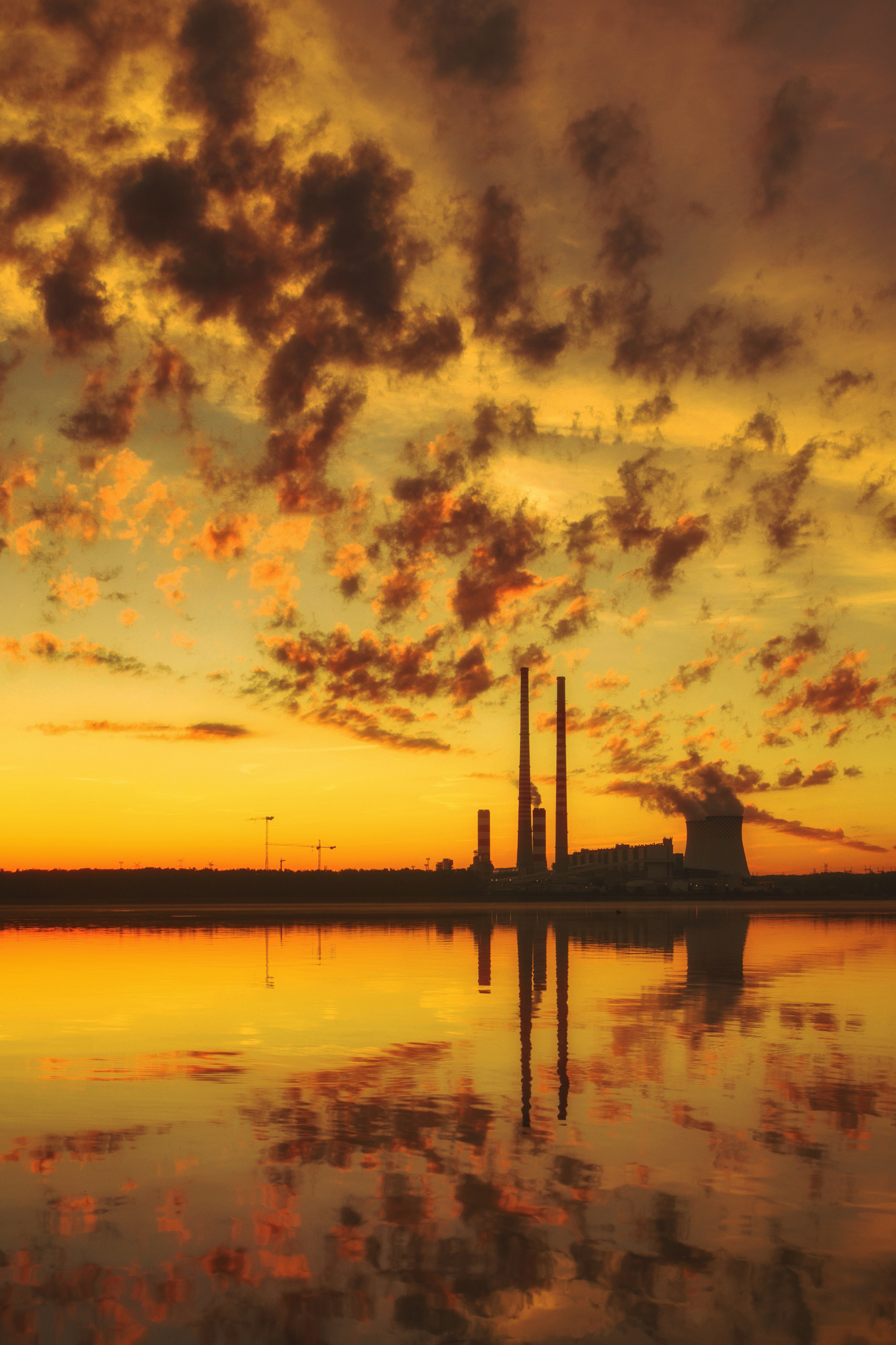 Vertical, Photography, Sunset, Reflection, Sky, Water, Nature, Tranquility, Cloud, Powerstation, Landscape, Industry, Industrial, Lake, Damian Cyfka