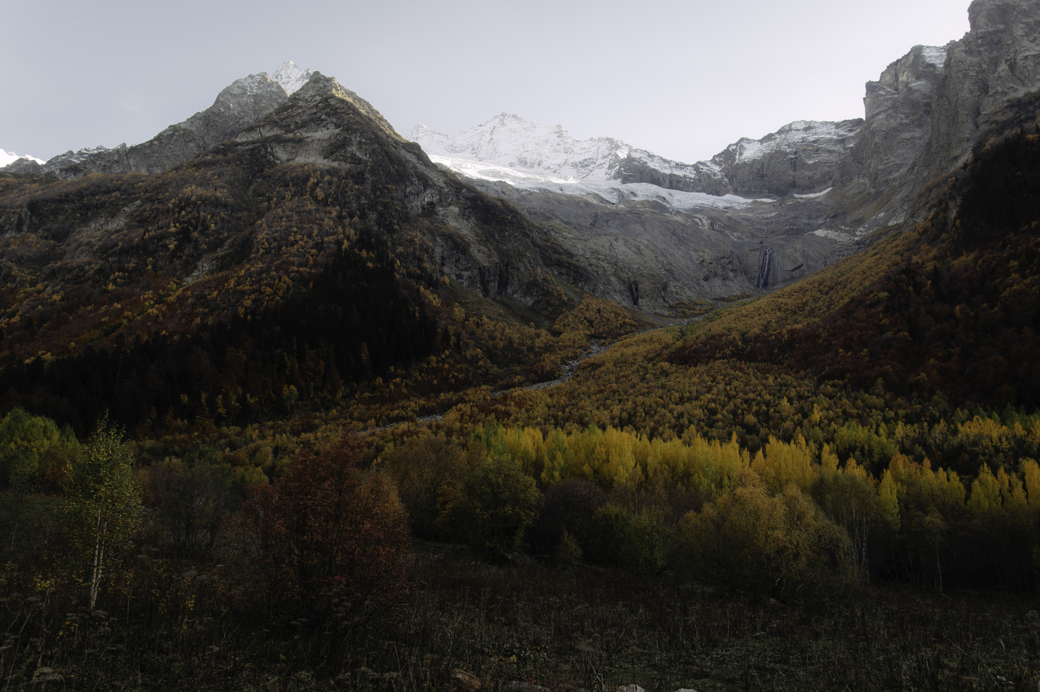 autumn, mountains, waterfall, landscape, orange, leaves, hiking, maple,, Бугримов Егор