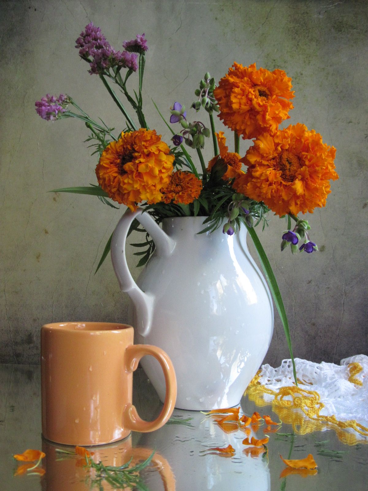 цветы, букет, бархатцы, Наталия Тихомирова