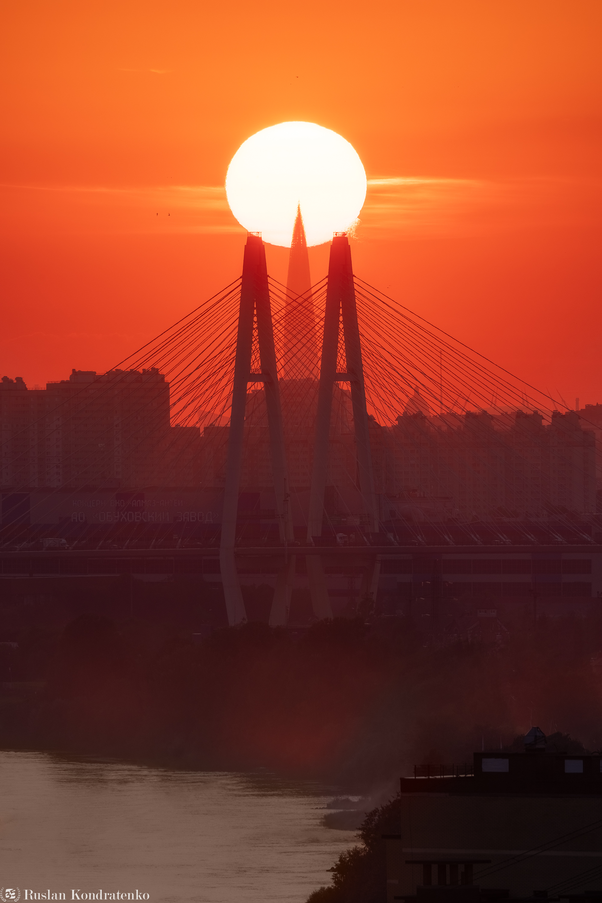 санкт-петербург, лахта-центр, прострел, закат, вантовый мост, большой обуховский мост, прострел, Кондратенко Руслан