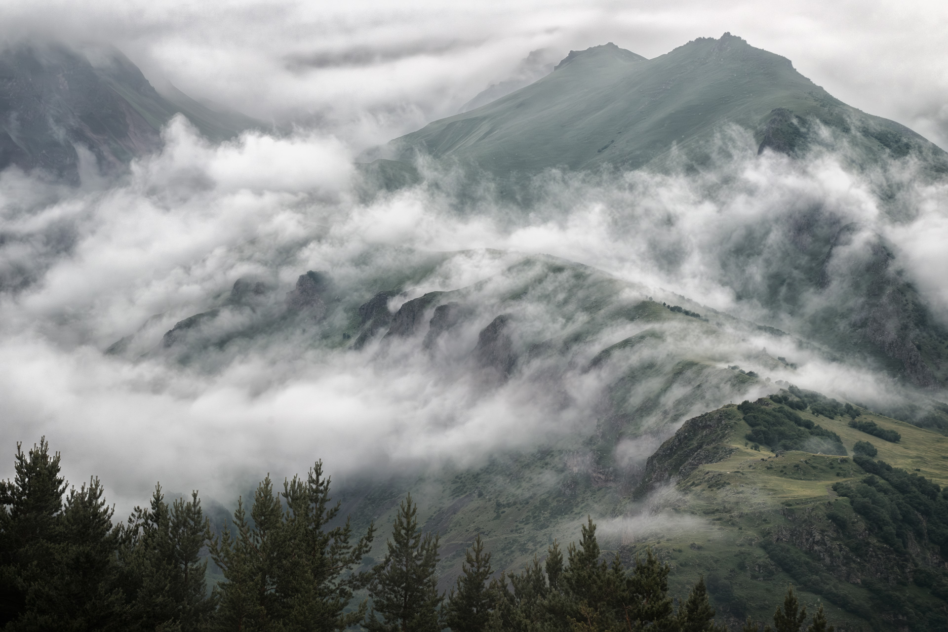 kazbegi, mountans, sky, clouds, cloudy, landscape, scenery, travel, outdoors, georgia, sakartvelo, chizh, Чиж Андрей