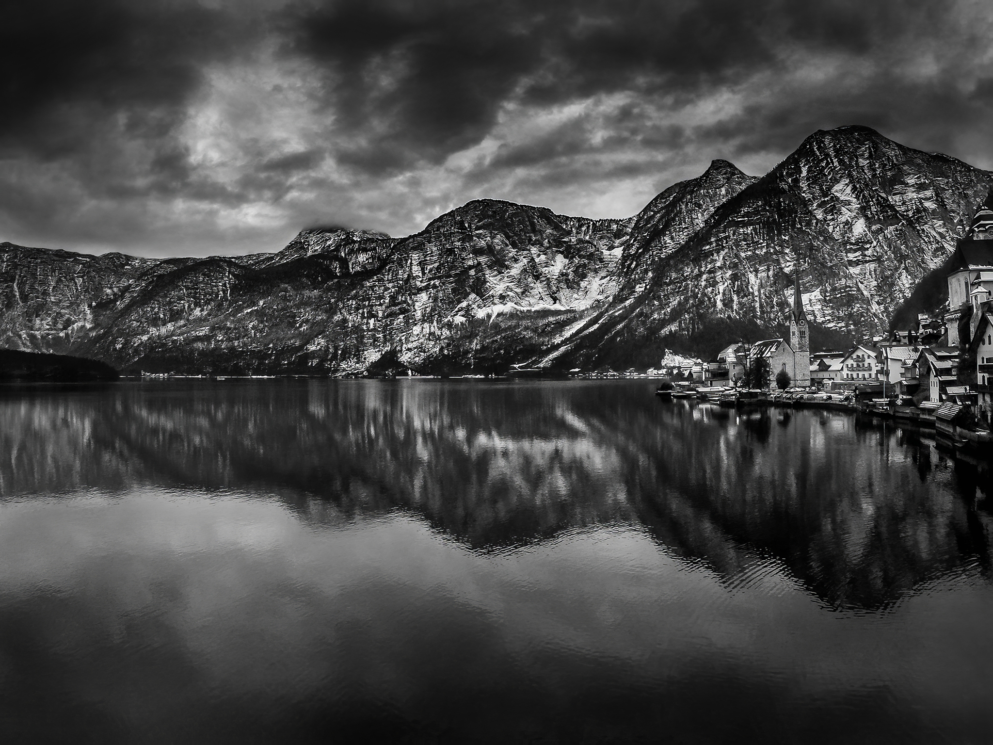 Hallstatt, town, Landscape, mountains, waters, reflection, architecture,, Armin Abdehou