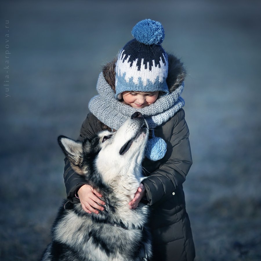 child, kid, friend, dog, malamute,  , Юлия Карпова