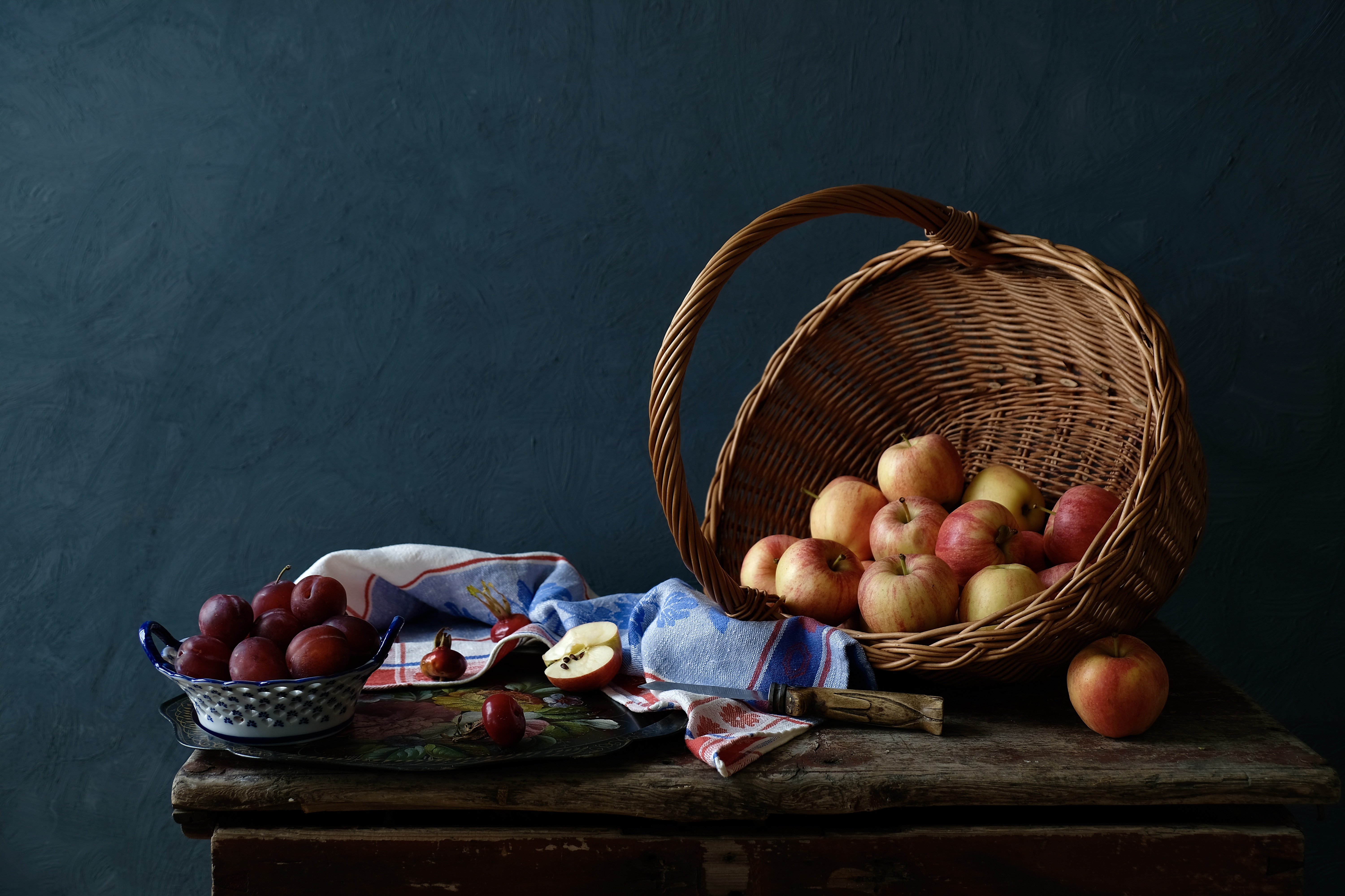 Still life, fruit, plums, apples, kitchen, , Svetlana Povarova Ree