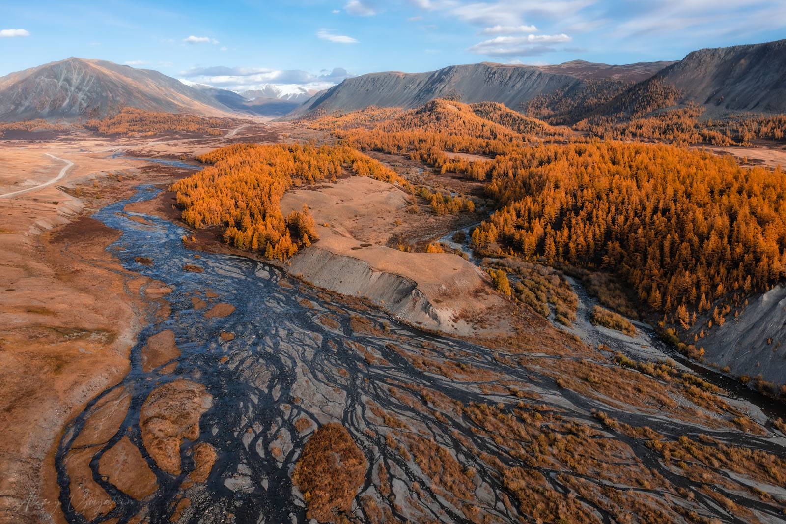 altay, drone, landscape, topview, autumn, river, sun, Алексей Вымятнин