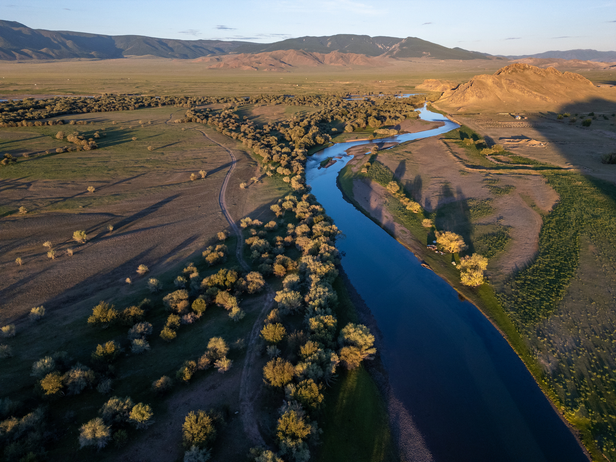 монголия, река, рассвет, горы, дорога, mongolia, river, sunrise, mountains, road, Баландин Дмитрий