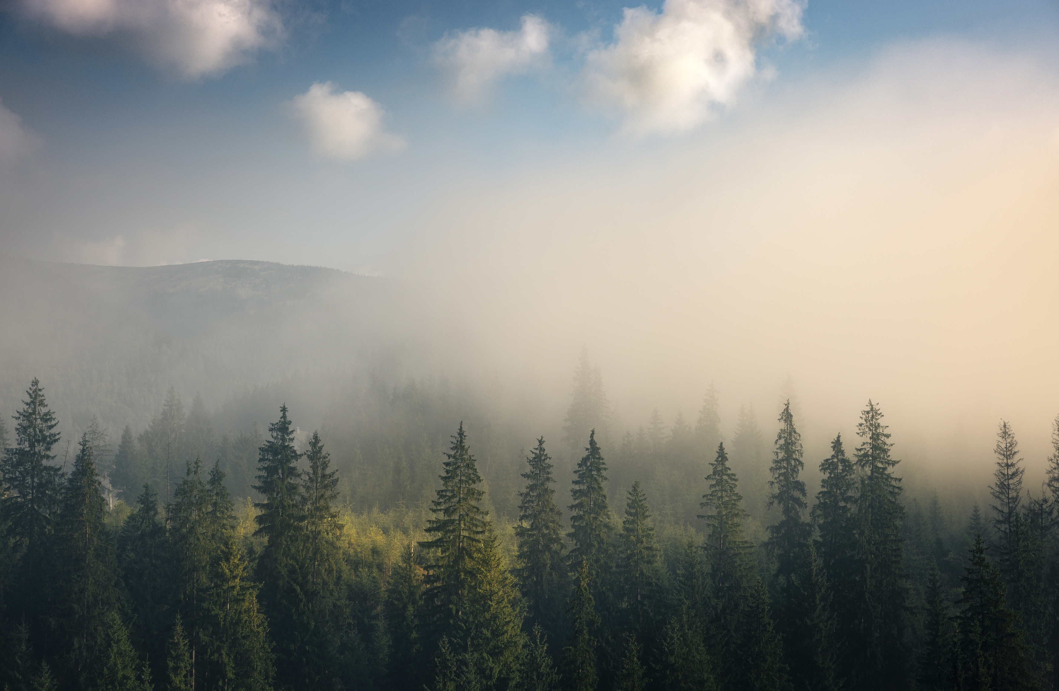 misty, mountains, morning, sun, Дмитрий Иванов