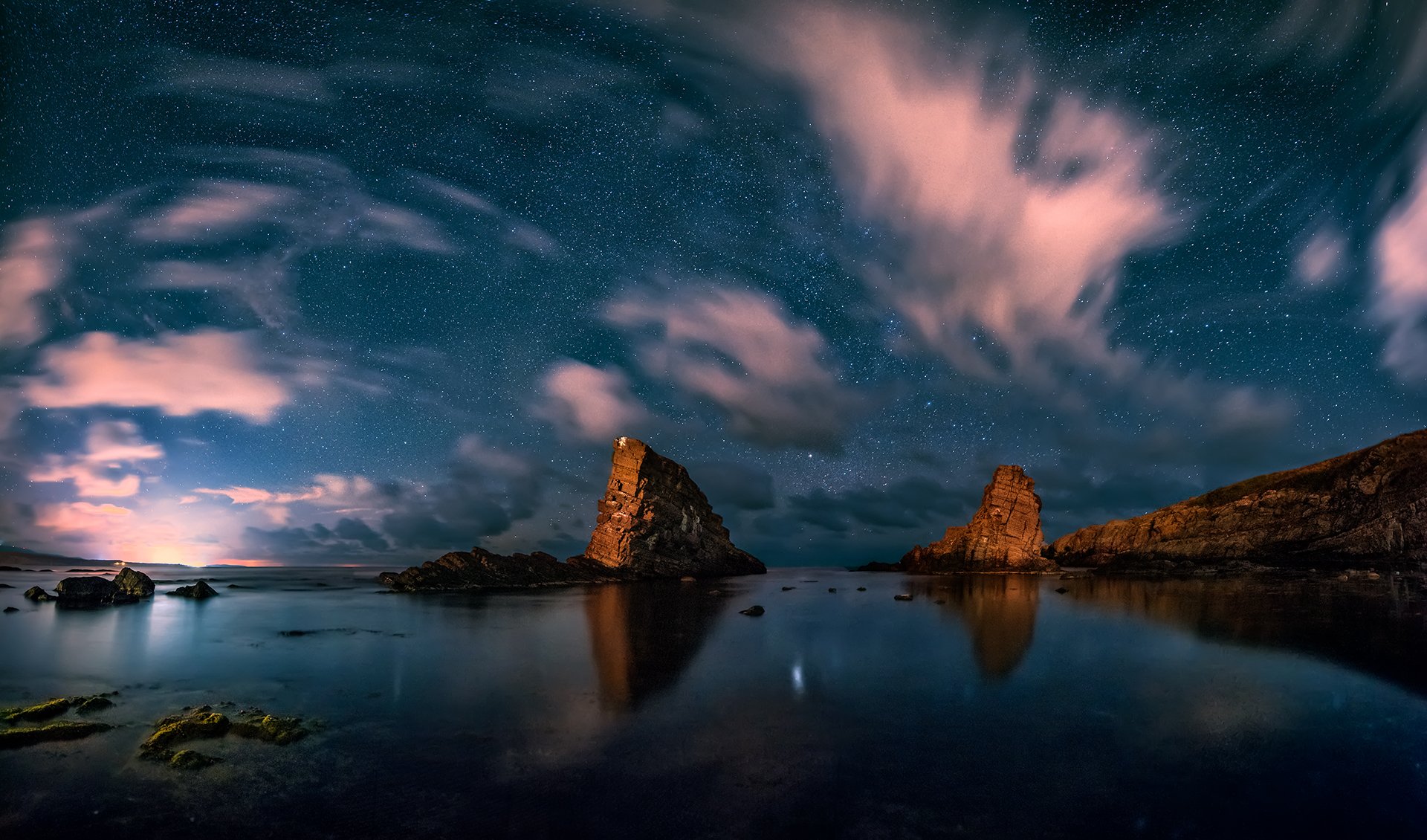 sea, rocks, landscape, night, stars, bulgaria, two ships, Руслан Асанов