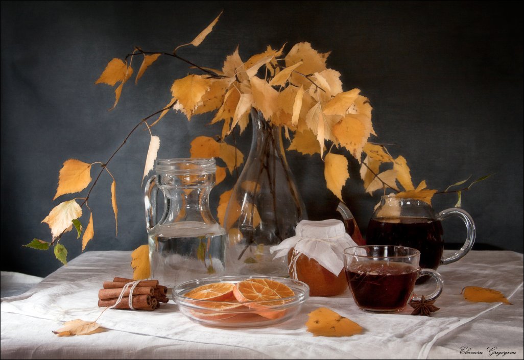 корица, мёд, натюрморт, осенние листья, осень, чай, Eleonora Grigorjeva