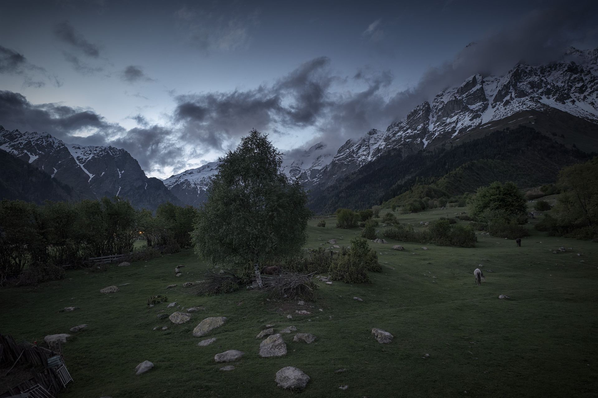 mazeri, night, horse, svaneti, mountains, clouds, sky, high, nature, landscape, scenery, travel, outdoors, georgia, sakartvelo, chizh, Чиж Андрей