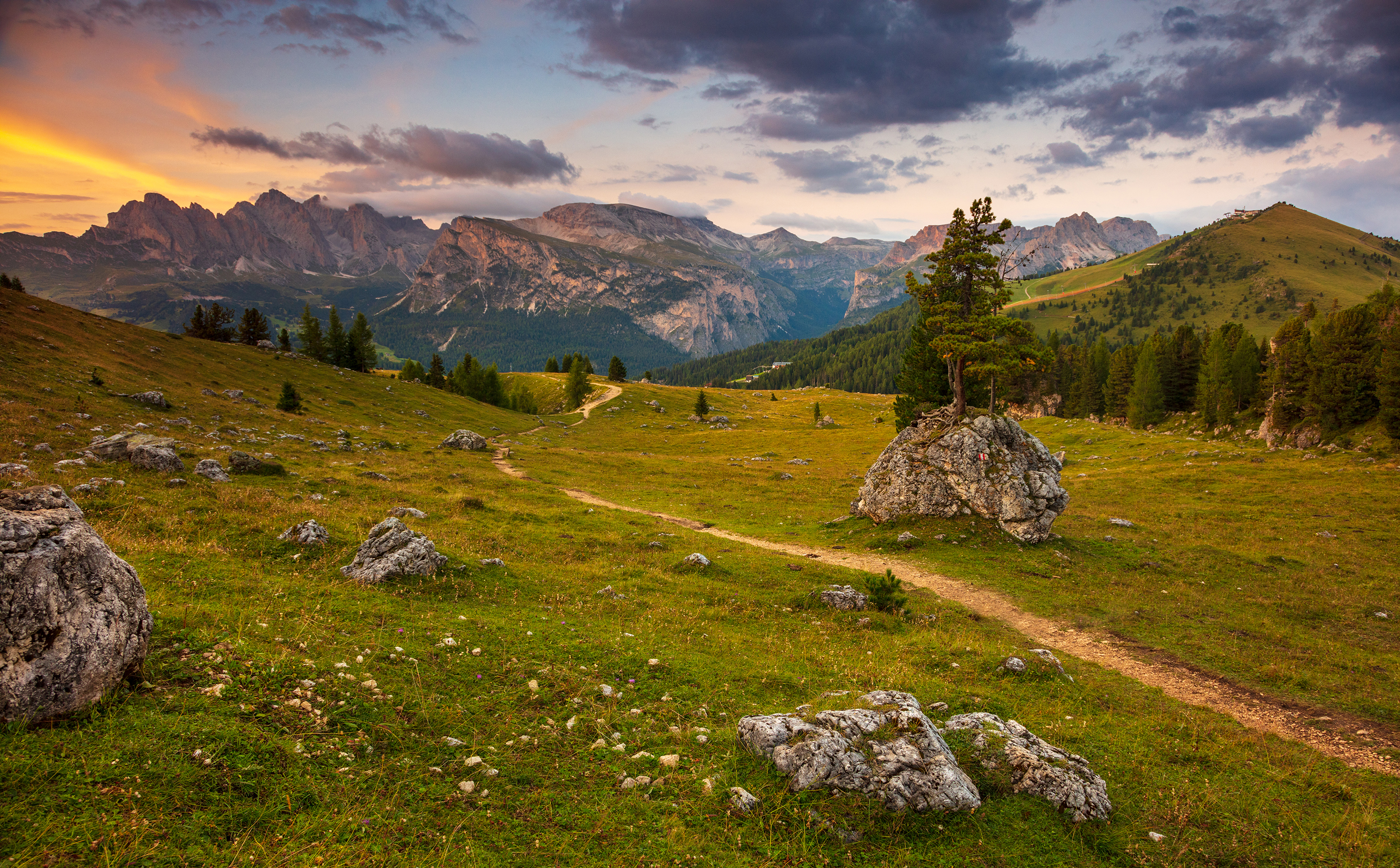 alps, italy, dolomites, passo, mountains. sunset, la piza, seceda,  Gregor