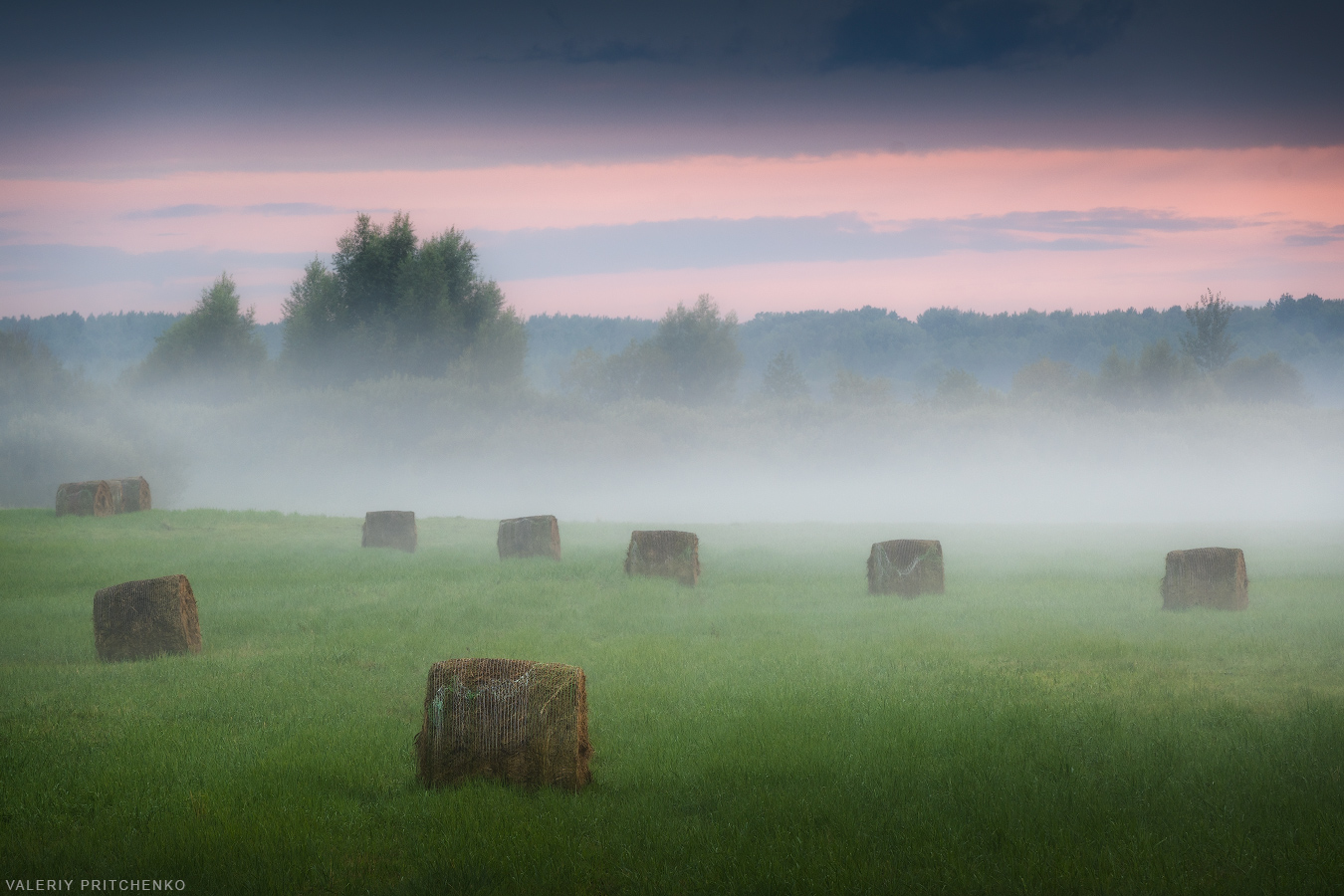 поле, туман, вечер, природа, пейзаж, сено, landscape, nature, mist, evening, autumn, Валерий Притченко