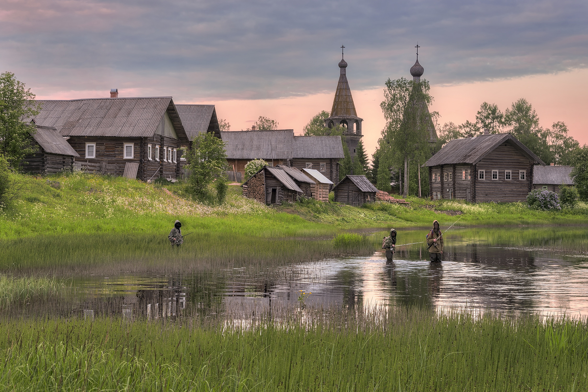 лето, река, деревня, вечер. церковь, Гармашов Сергей