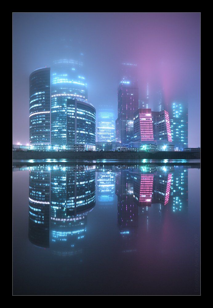 москва, москва-сити, небоскребы, река, туман, отражение, Александр Ермолицкий