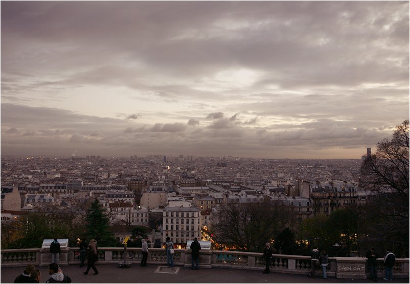 франция, вечер, монмартр, париж, туристы, город, огни, Darn Cat