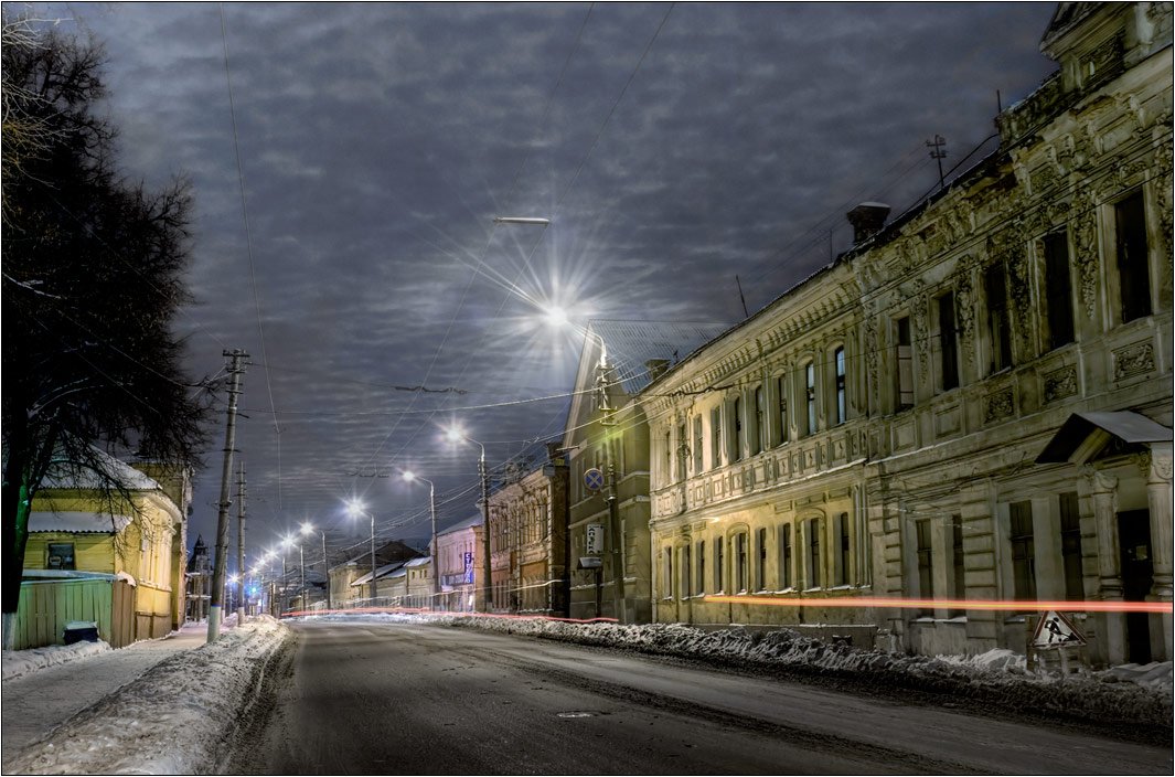 город, ночь, улица, старая, зима, снег, Boris Bort
