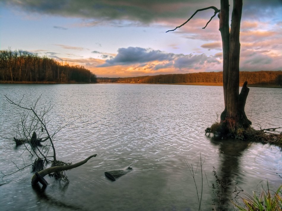 пейзаж, осень, закат, вода, remak