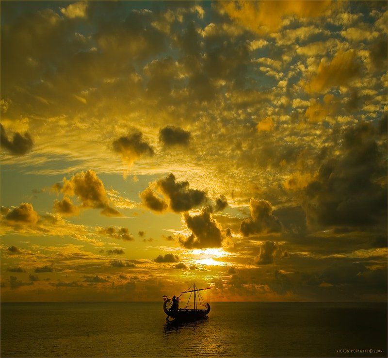 небо, закат, облака, кипр, двое, море, Виктор Перякин