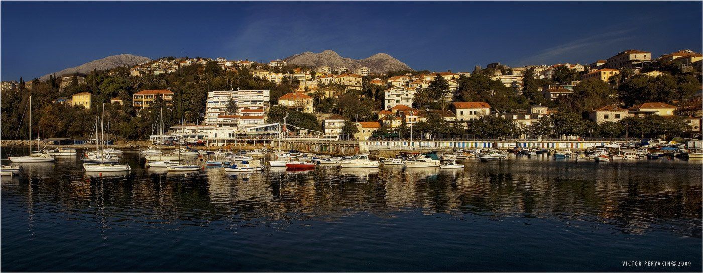 черногория, герцег-нови, лодки, набережная, город, вечер, путешествия, Виктор Перякин