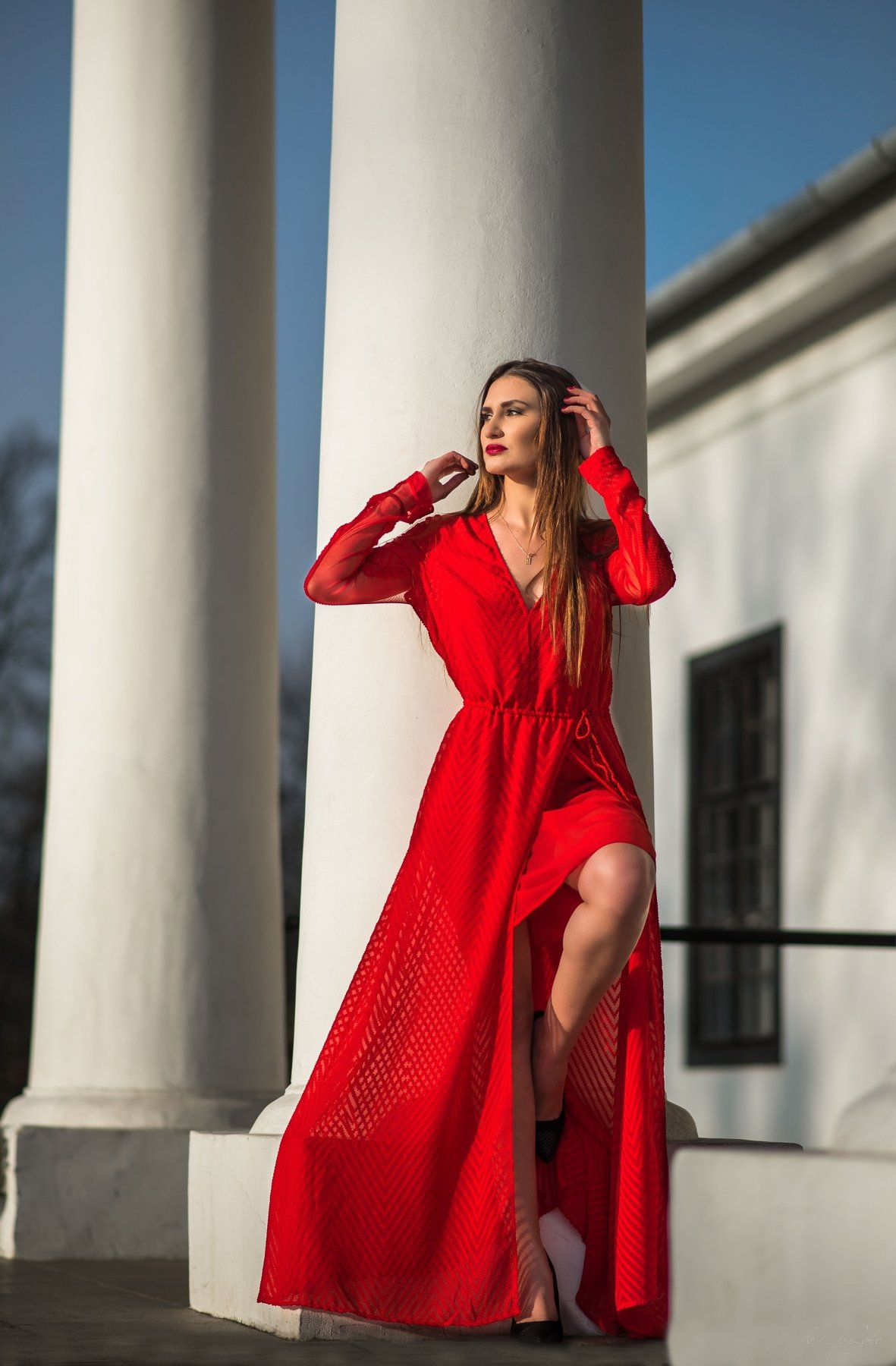 fashion, portrait, red dress, woman, Izabela Bilinska