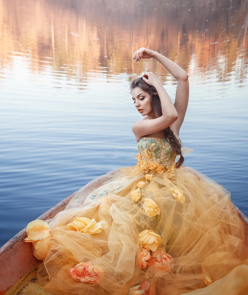река, девушка, платье, лодка, Дарья Яковенко