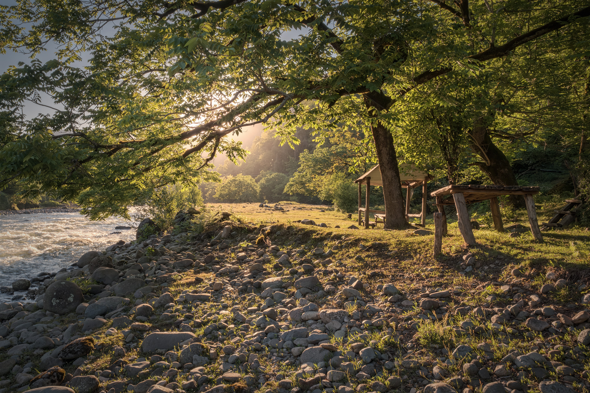 machakhlitskali, river, sun, hazel, meadow, hazel, tree, green, table, wood, pasture, water, nature, landscape, scenery, travel, outdoors, georgia, adjara, sakartvelo, chizh, Чиж Андрей