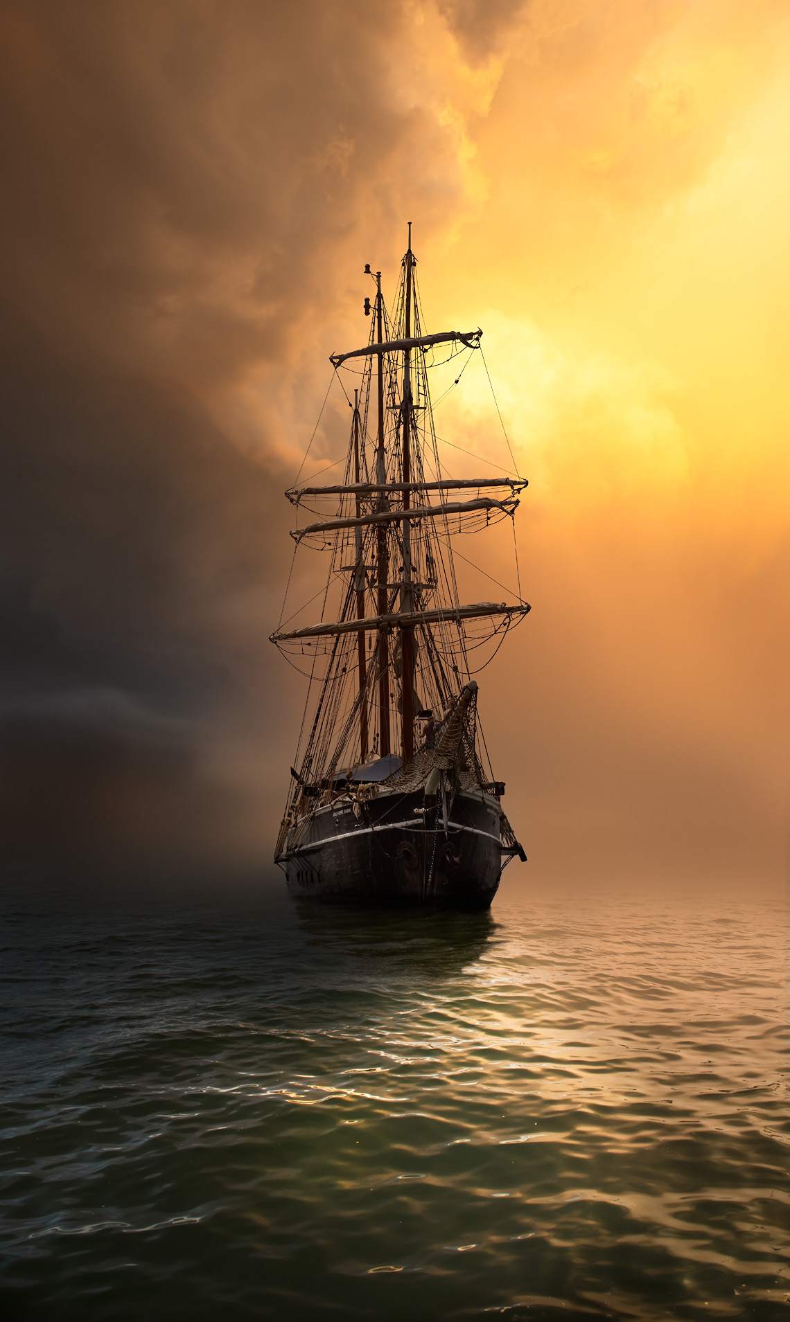 sailship, ocean, clouds, storm, Gubski Alexander